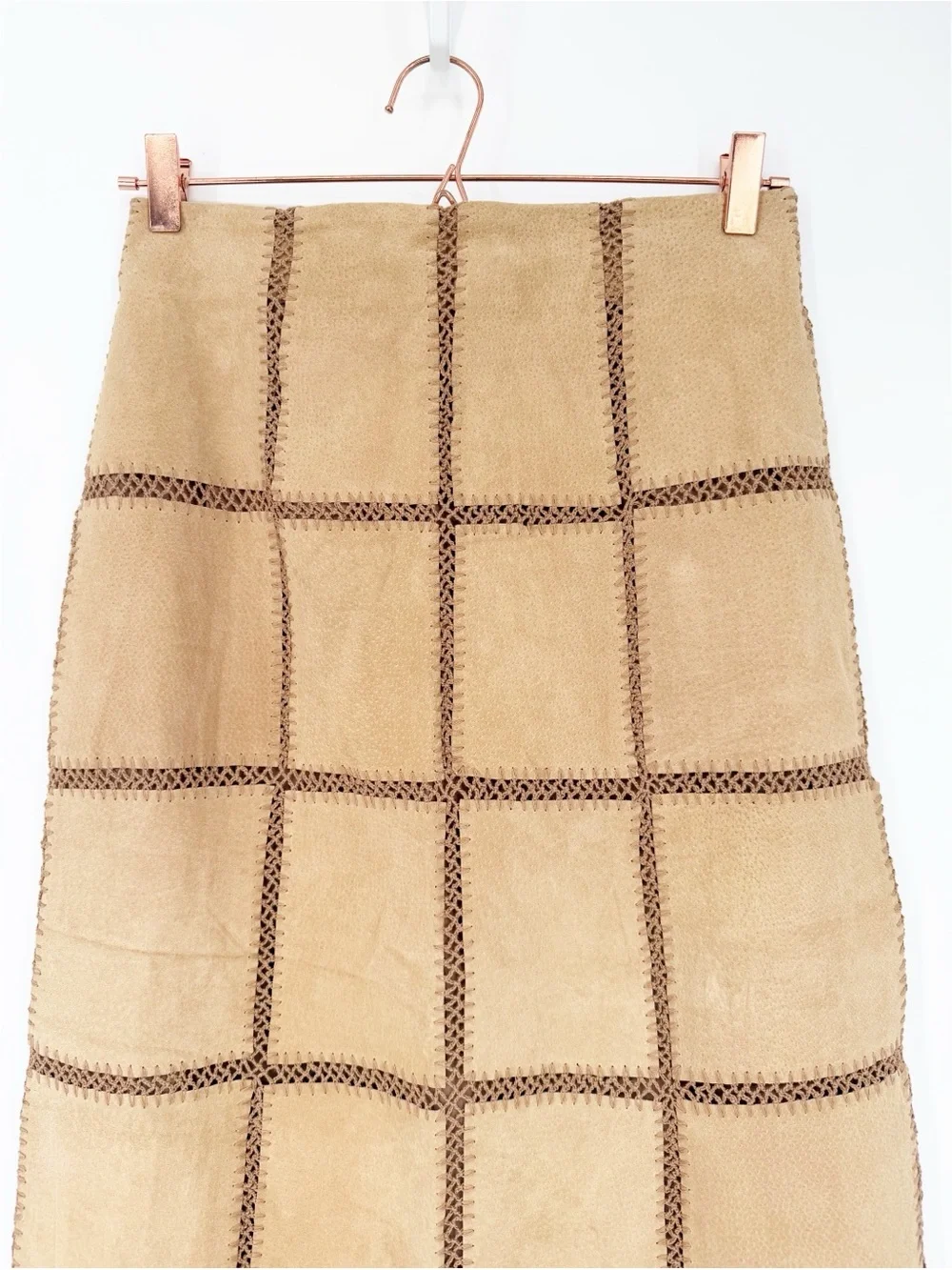 Vintage Bagatelle by Margaret Godfrey Suede Leather Patchwork Skirt New